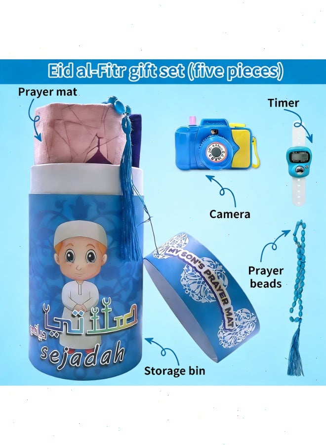 Prayer Carpet Mat Set for Kids, Foldable Muslim Prayer Rug With Rosary, Tasbeeh Counter and Other, Islamic Pattern, Soft Padded Islamic Prayer Mat, Muslim Gift for Ramadan - Image 2